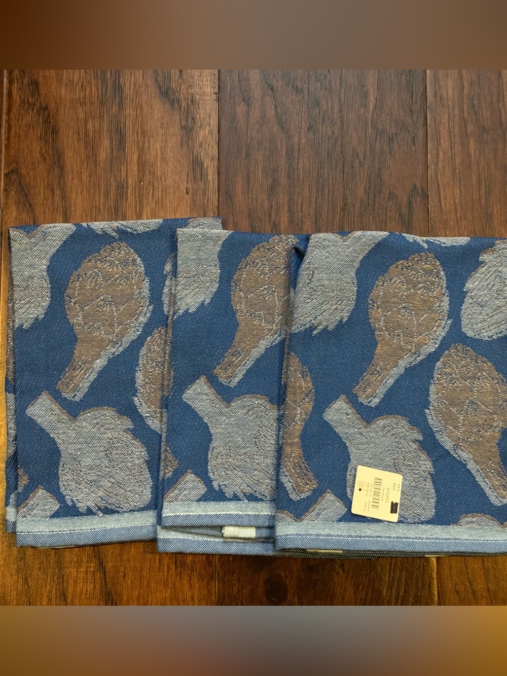 Anthropologie Blue Jacquard Artichoke Pattern Napkins - Set of 3